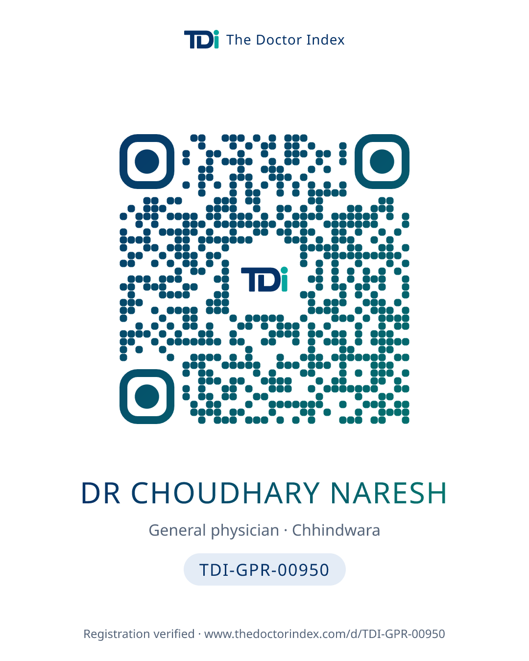 QR card for Dr Choudhary Naresh, TDI-GPR-00950