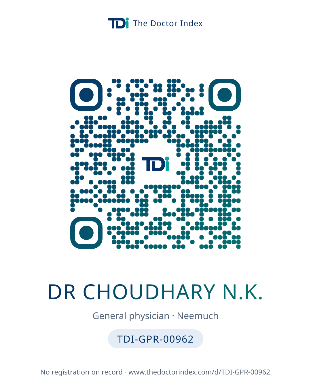 QR card for Dr Choudhary N.K., TDI-GPR-00962