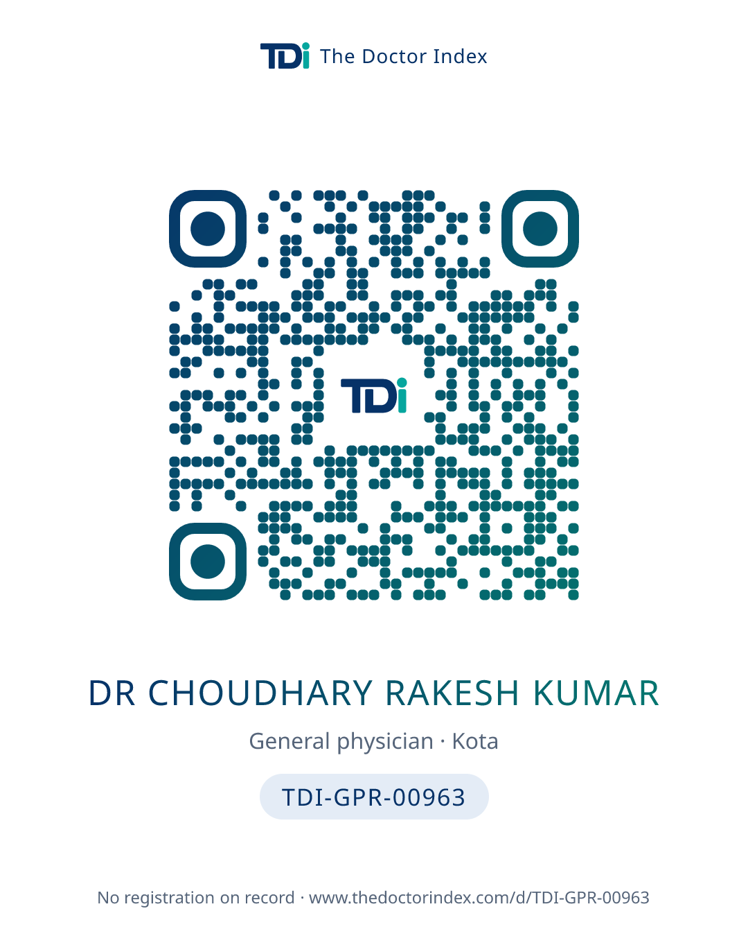 QR card for Dr Choudhary Rakesh Kumar, TDI-GPR-00963