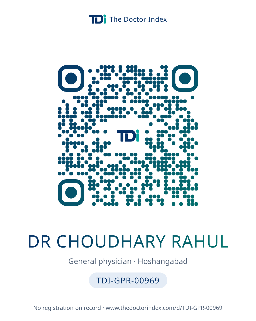 QR card for Dr Choudhary Rahul, TDI-GPR-00969