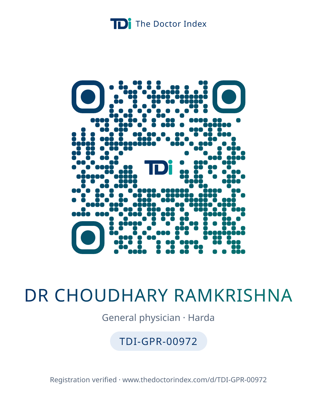 QR card for Dr Choudhary Ramkrishna, TDI-GPR-00972