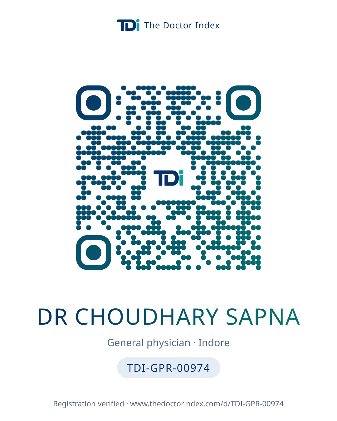 QR card for Dr Choudhary Sapna, TDI-GPR-00974