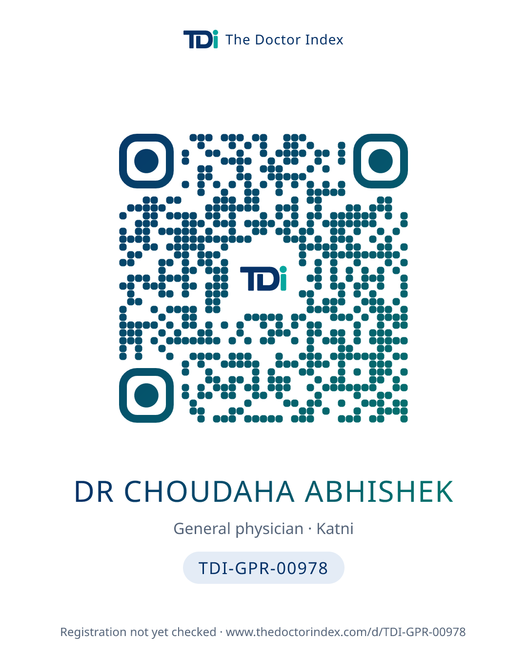 QR card for Dr Choudaha Abhishek, TDI-GPR-00978