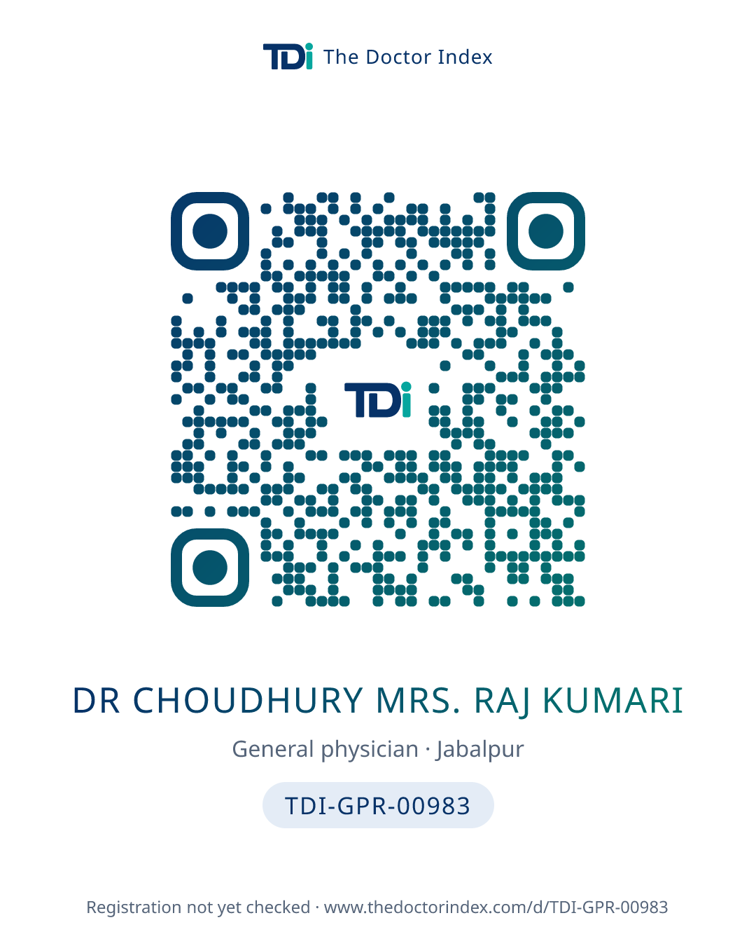 QR card for Dr Choudhury Mrs. Raj Kumari, TDI-GPR-00983