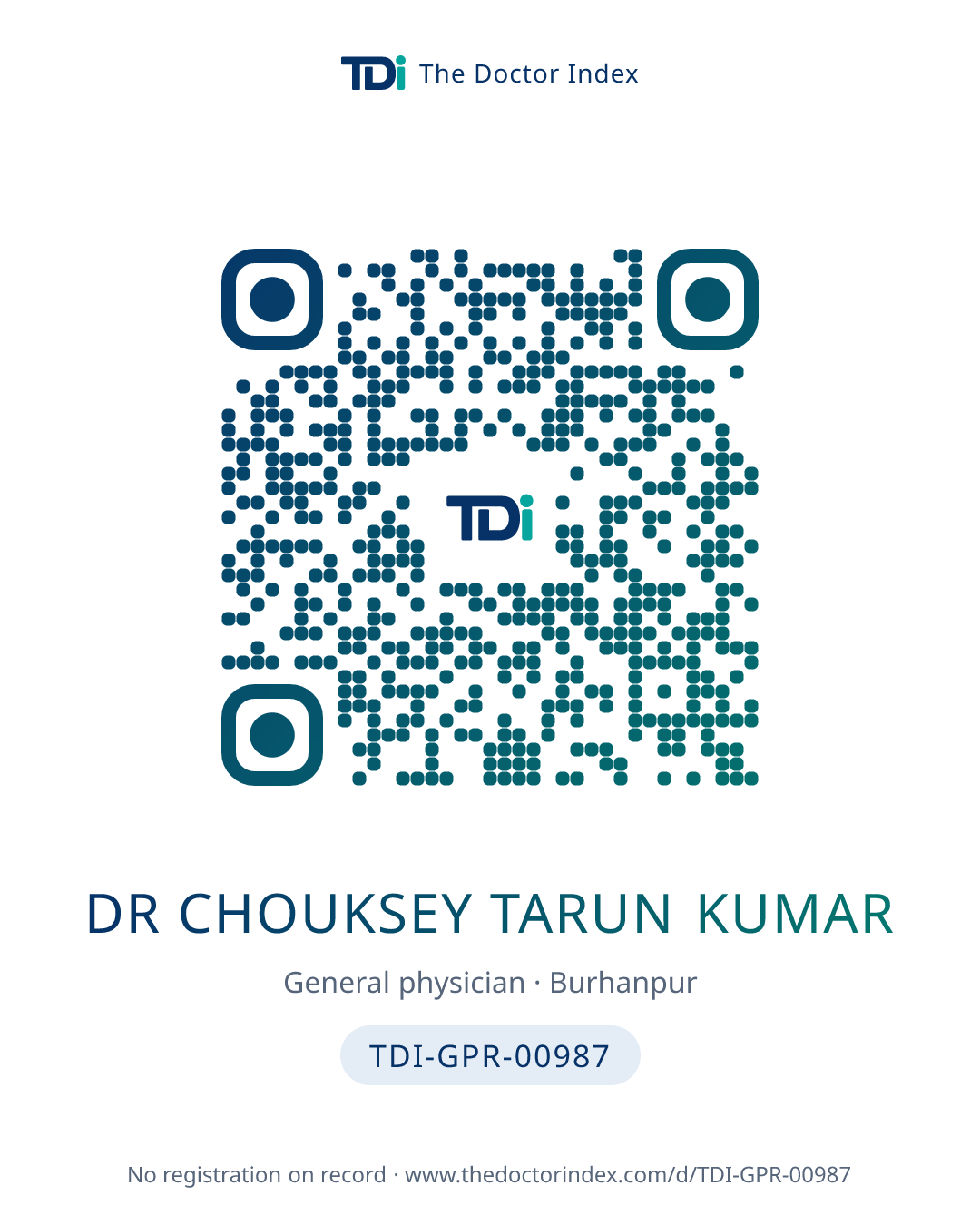 QR card for Dr Chouksey Tarun Kumar, TDI-GPR-00987