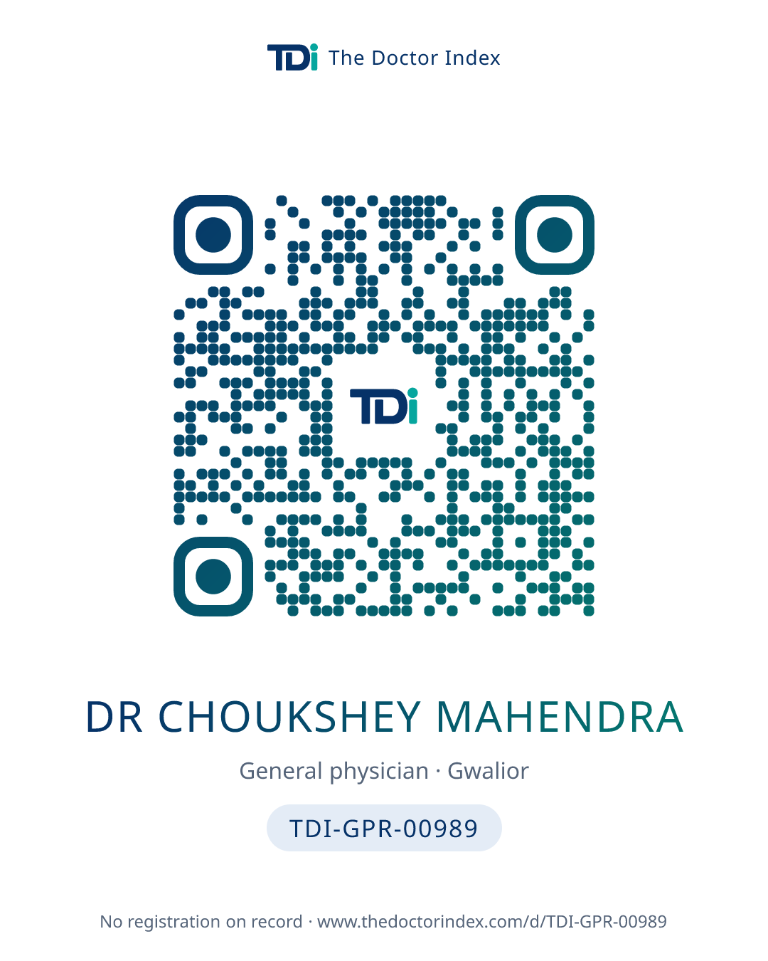 QR card for Dr Choukshey Mahendra, TDI-GPR-00989