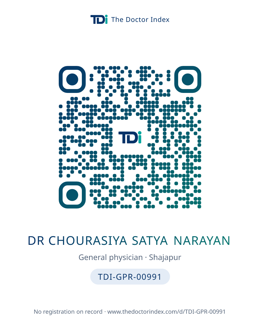 QR card for Dr Chourasiya Satya Narayan, TDI-GPR-00991