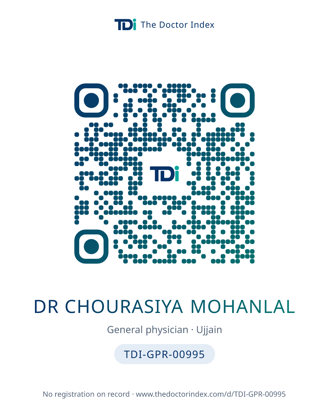 QR card for Dr Chourasiya Mohanlal, TDI-GPR-00995