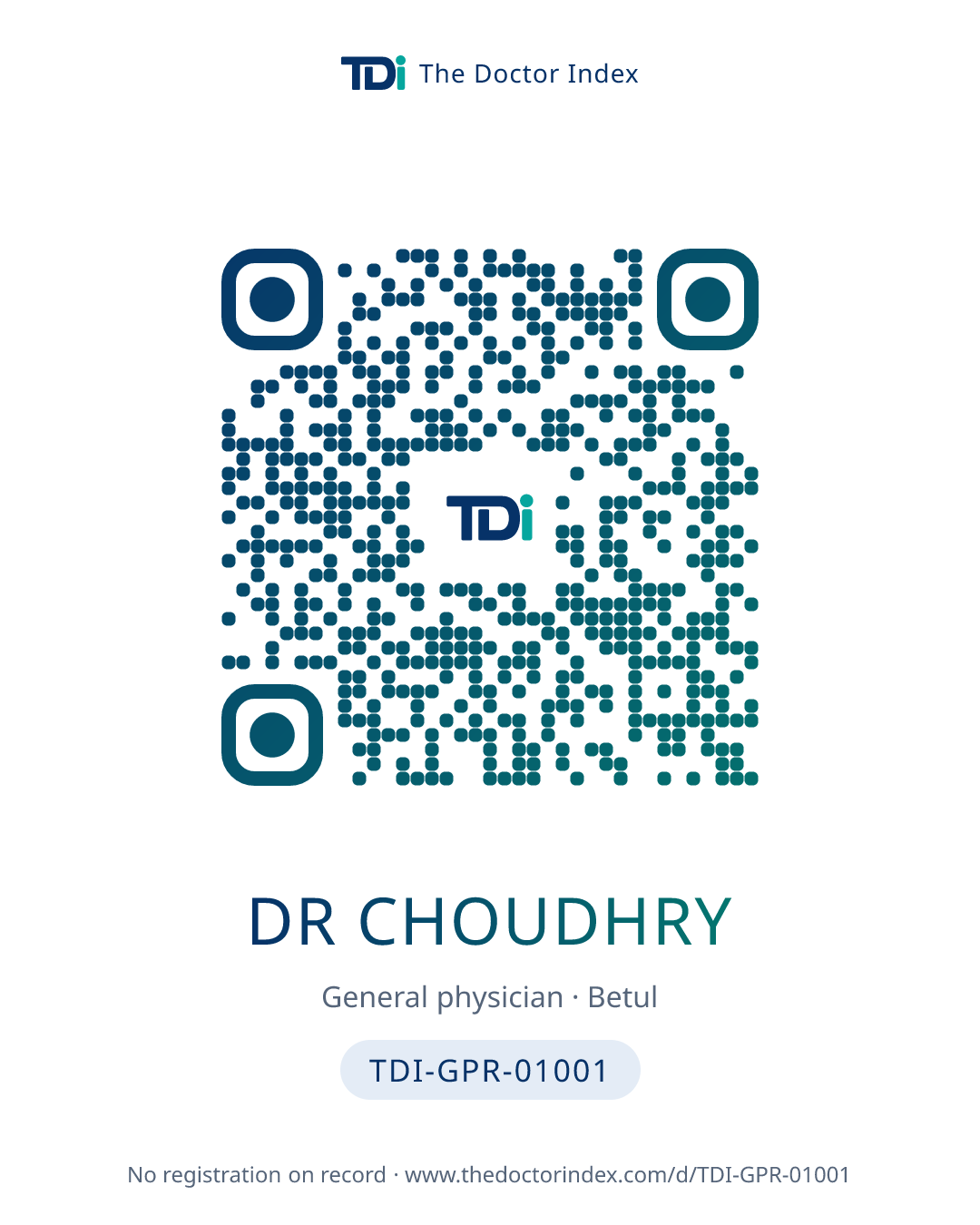 QR card for Dr Choudhry, TDI-GPR-01001