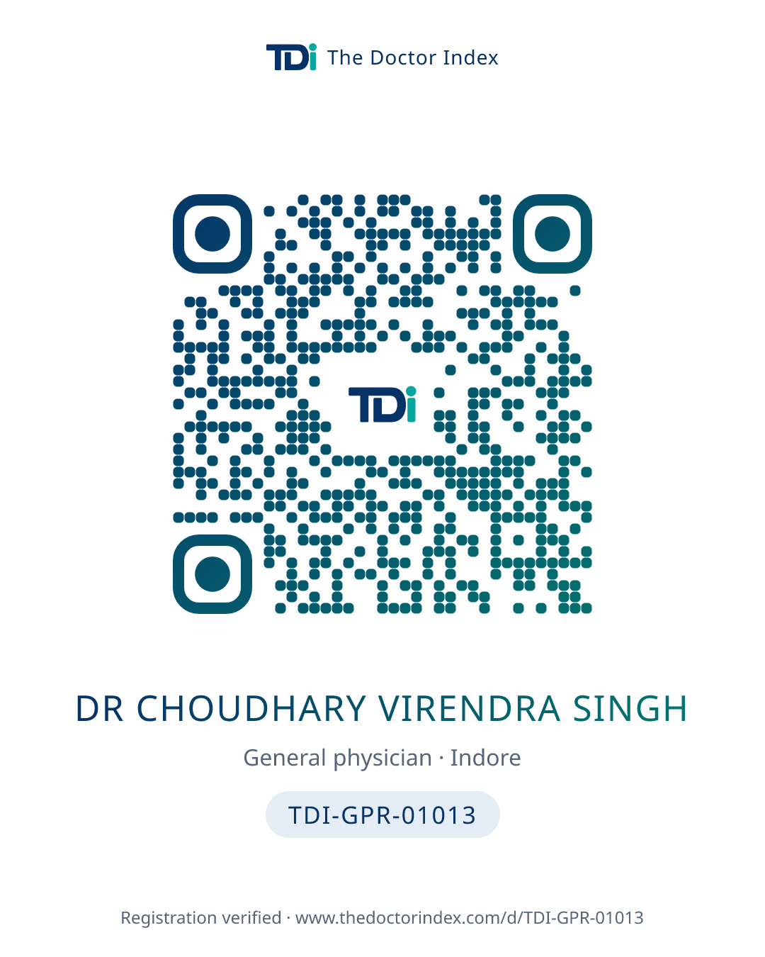 QR card for Dr Choudhary Virendra Singh, TDI-GPR-01013
