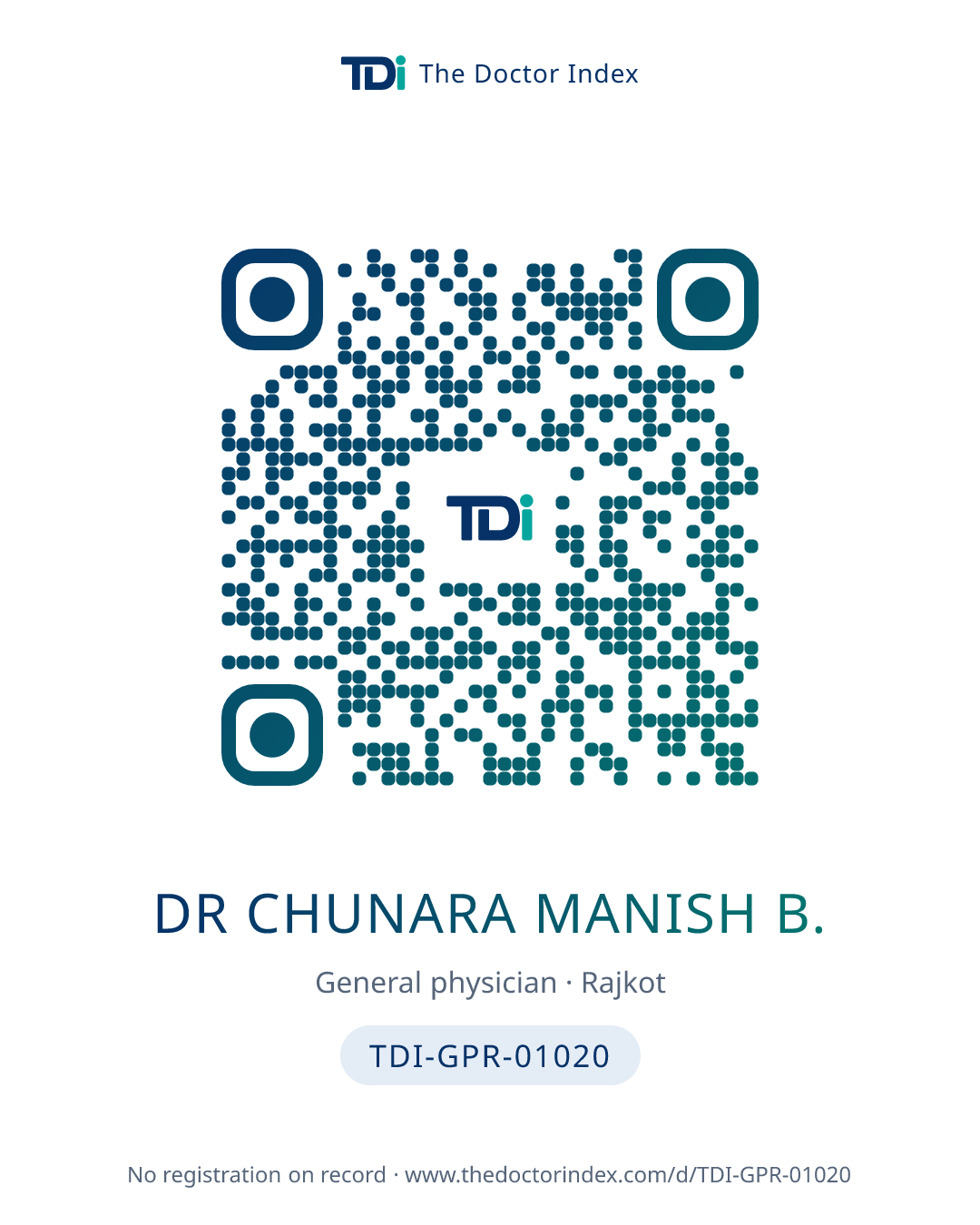QR card for Dr Chunara Manish B., TDI-GPR-01020