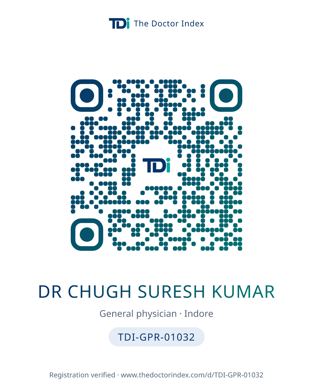 QR card for Dr Chugh Suresh Kumar, TDI-GPR-01032