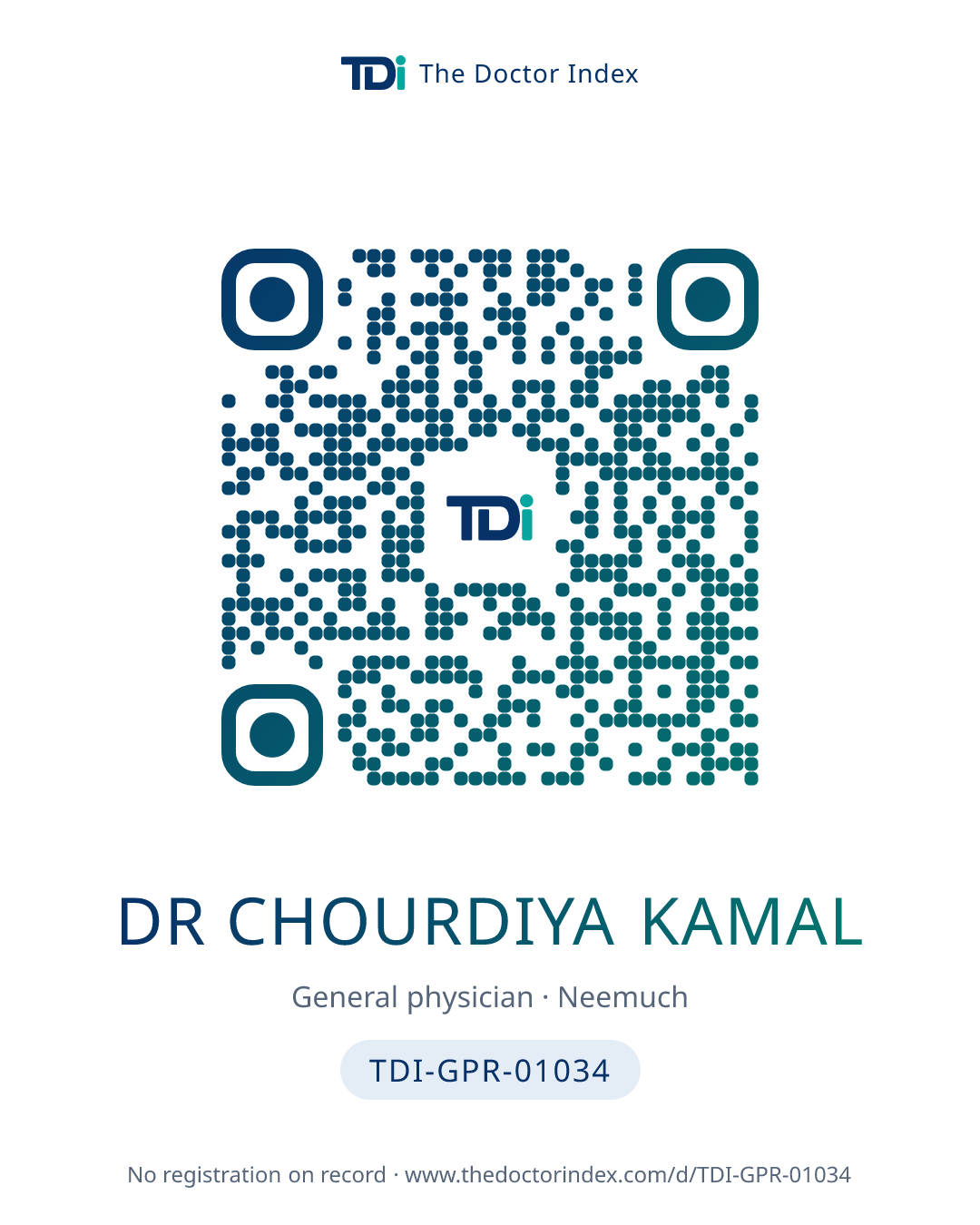 QR card for Dr Chourdiya Kamal, TDI-GPR-01034