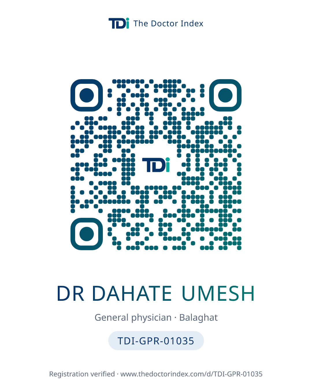 QR card for Dr Dahate Umesh, TDI-GPR-01035