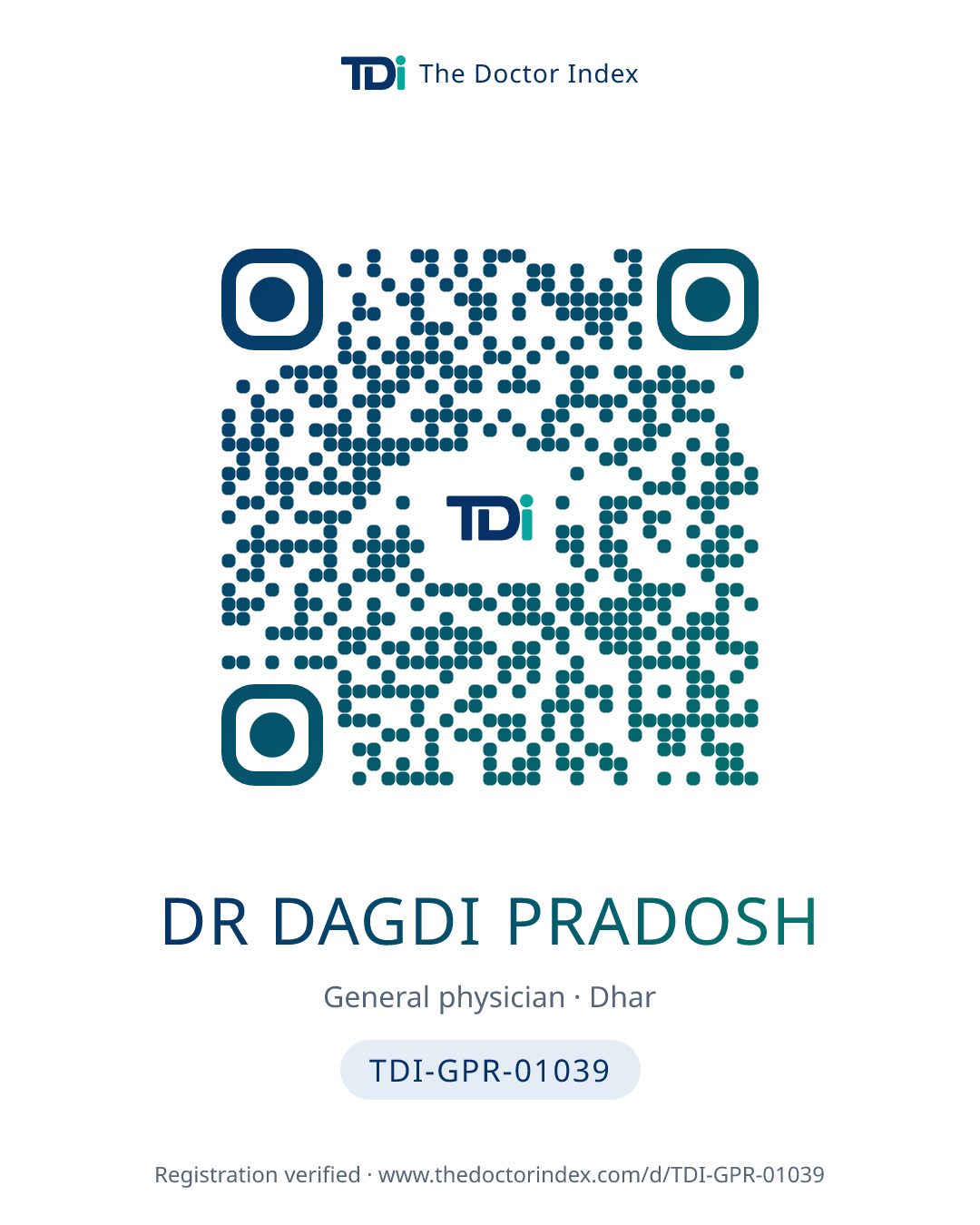 QR card for Dr Dagdi Pradosh, TDI-GPR-01039