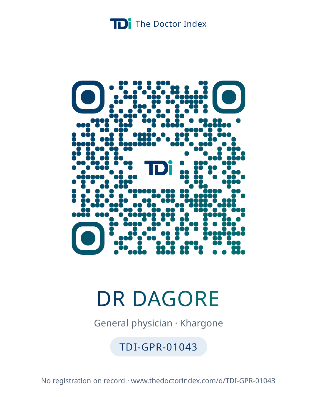 QR card for Dr Dagore, TDI-GPR-01043