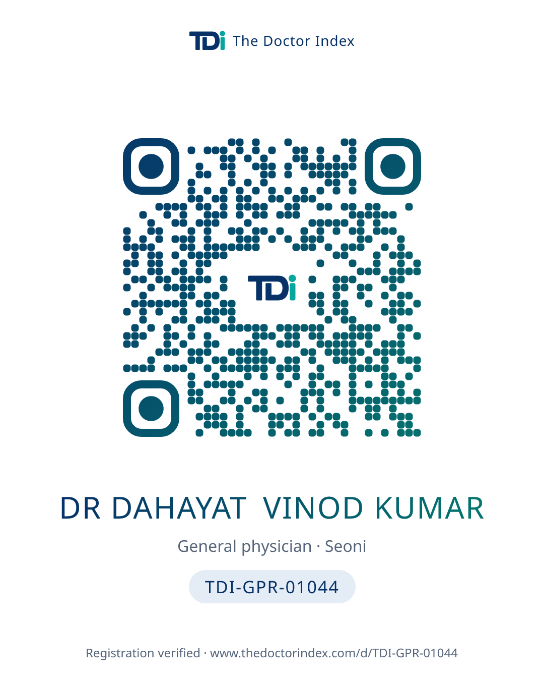 QR card for Dr Dahayat Vinod Kumar, TDI-GPR-01044
