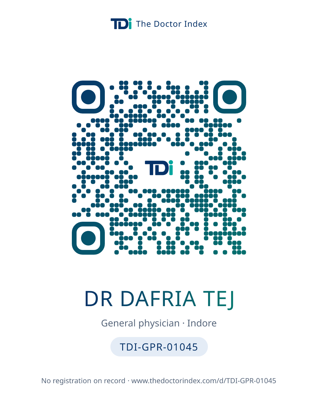 QR card for Dr Dafria Tej, TDI-GPR-01045