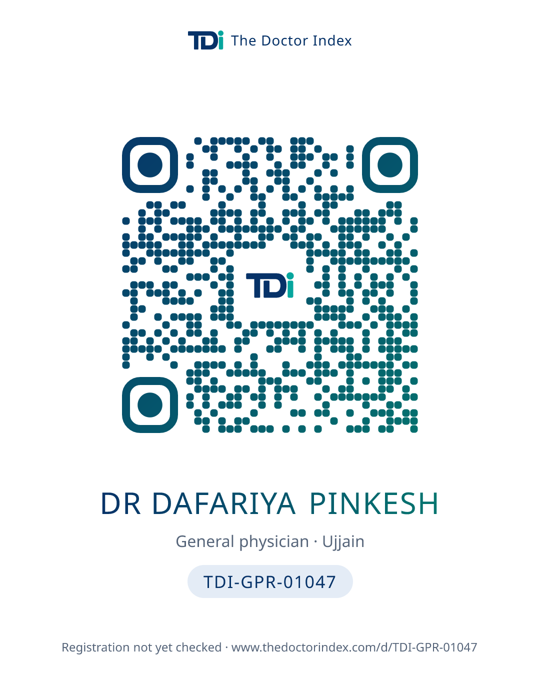 QR card for Dr Dafariya Pinkesh, TDI-GPR-01047