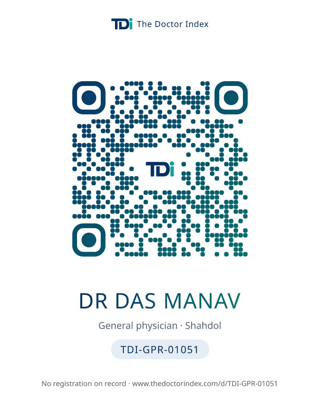 QR card for Dr Das Manav, TDI-GPR-01051