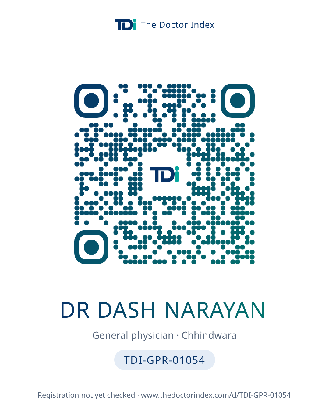 QR card for Dr Dash Narayan, TDI-GPR-01054