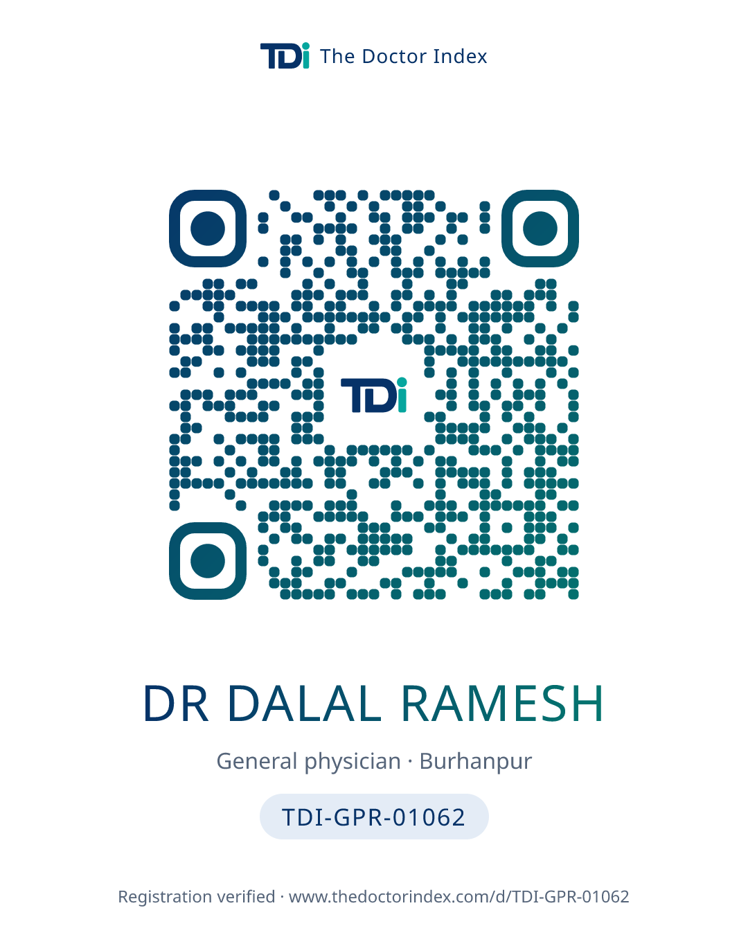 QR card for Dr Dalal Ramesh, TDI-GPR-01062