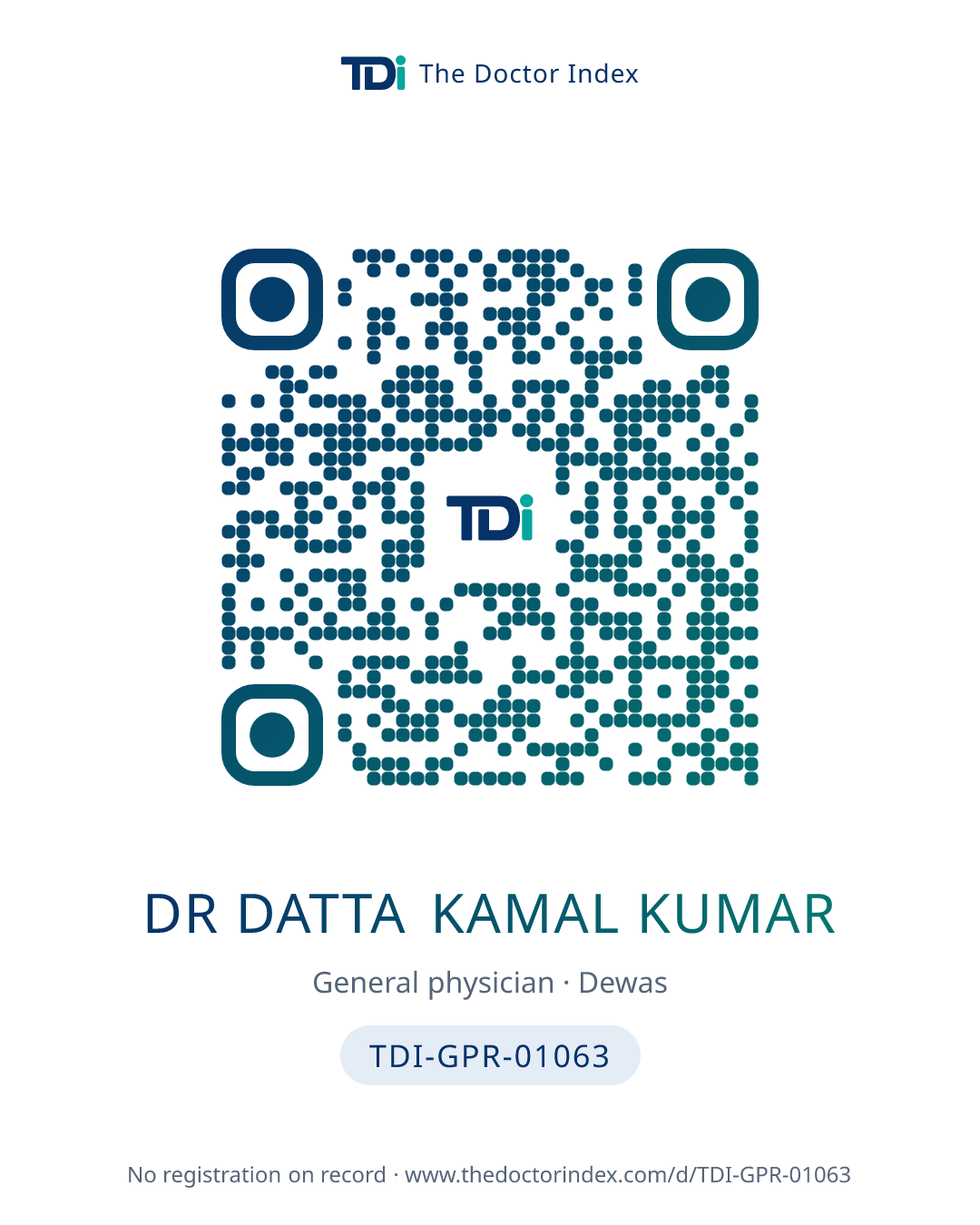 QR card for Dr Datta Kamal Kumar, TDI-GPR-01063