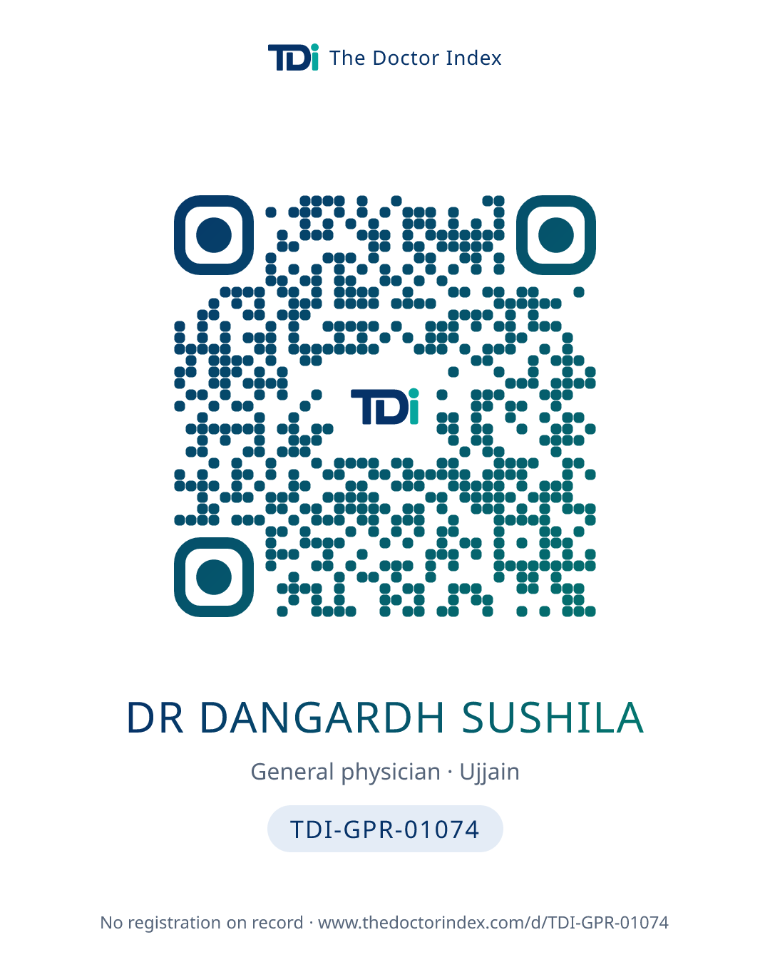 QR card for Dr Dangardh Sushila, TDI-GPR-01074