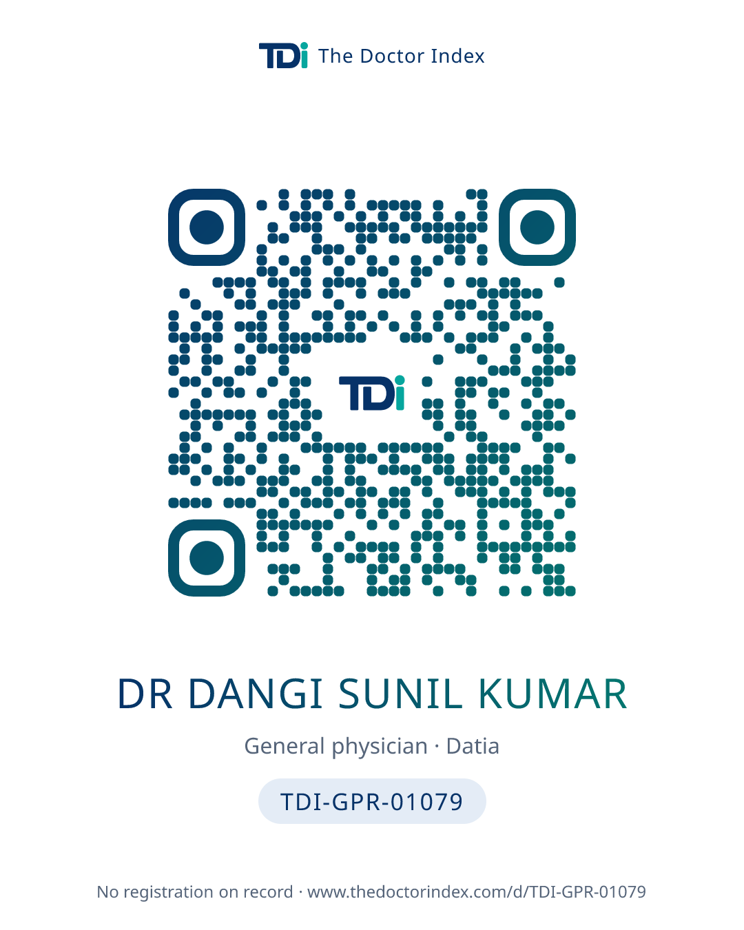 QR card for Dr Dangi Sunil Kumar, TDI-GPR-01079