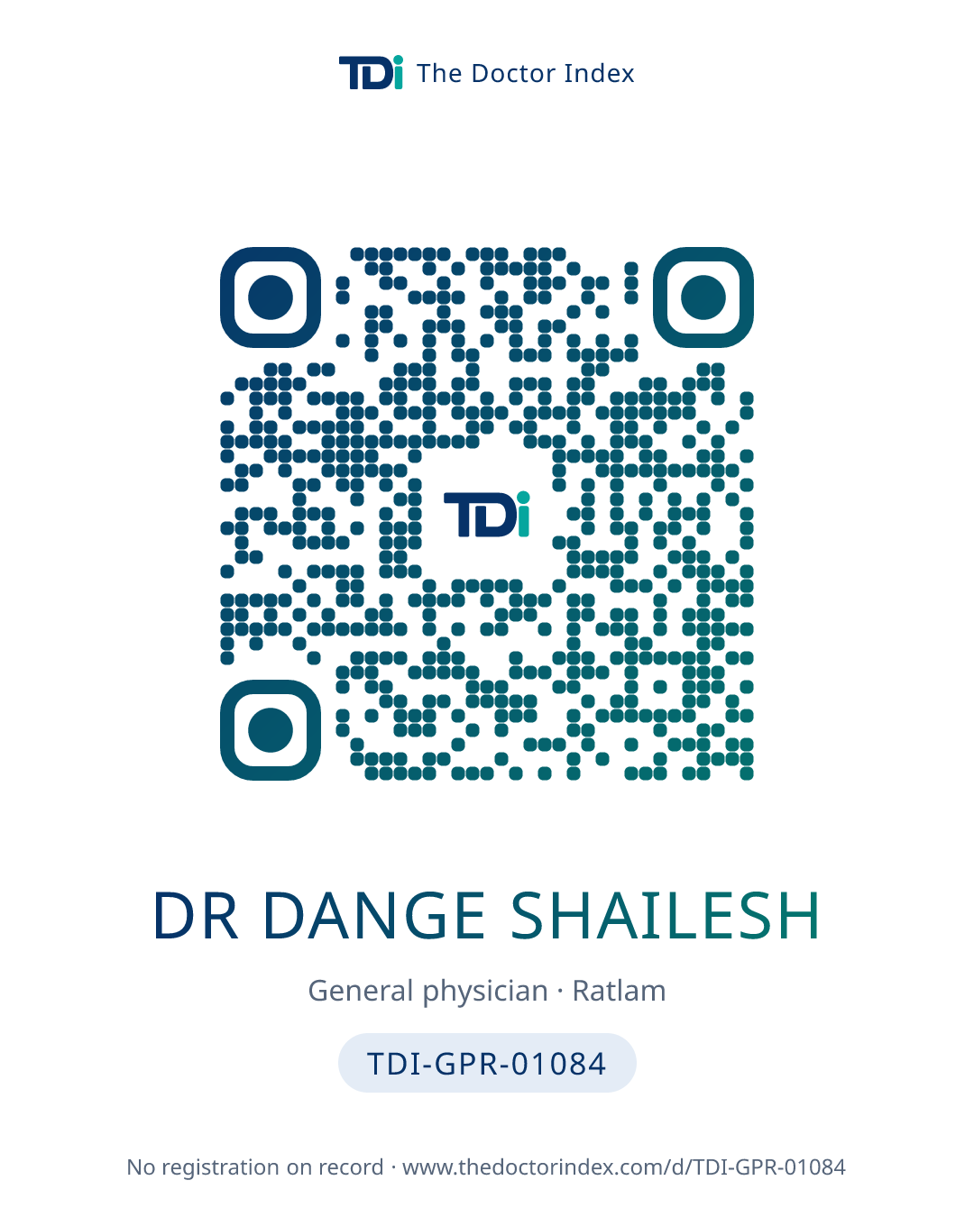 QR card for Dr Dange Shailesh, TDI-GPR-01084