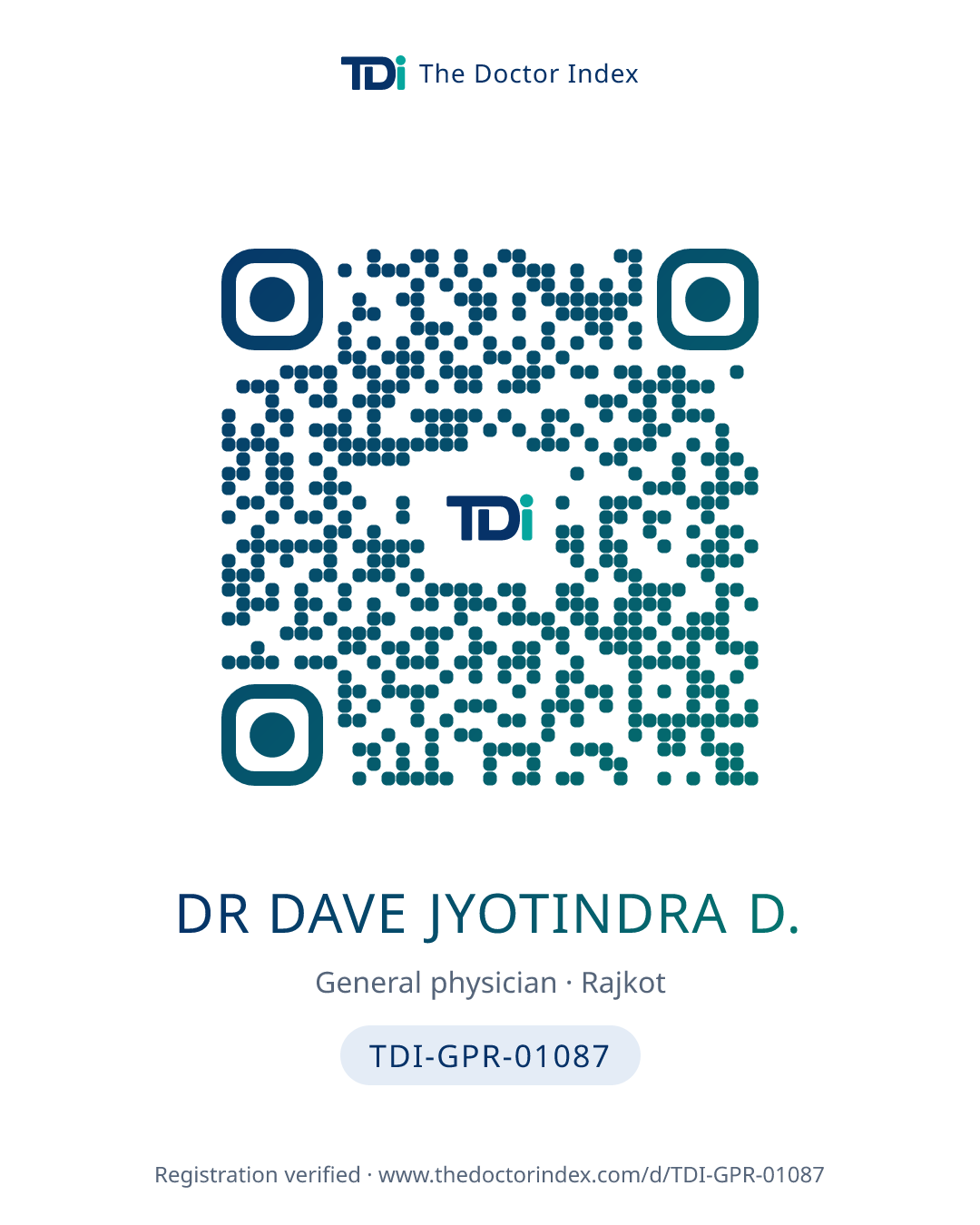 QR card for Dr Dave Jyotindra D., TDI-GPR-01087