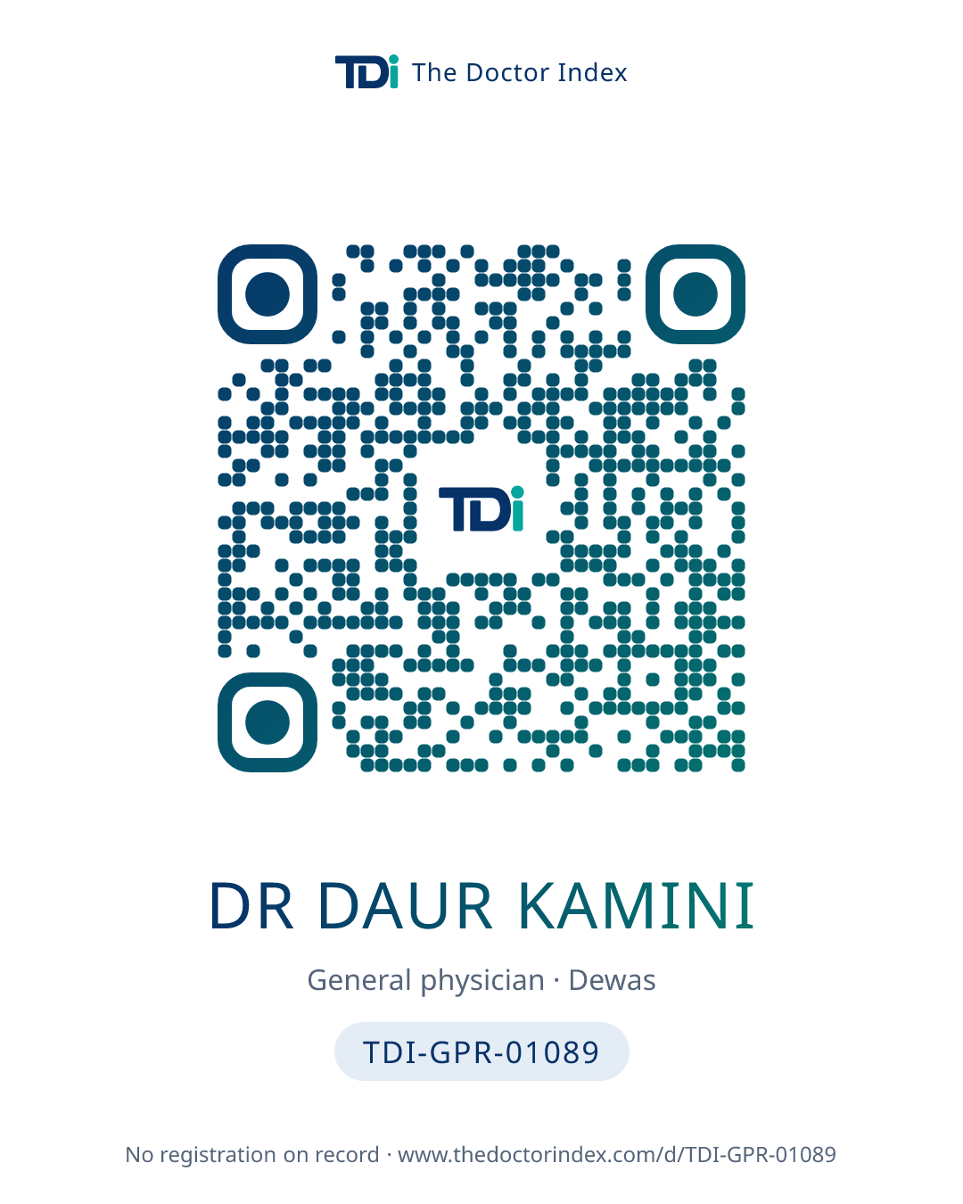 QR card for Dr Daur Kamini, TDI-GPR-01089