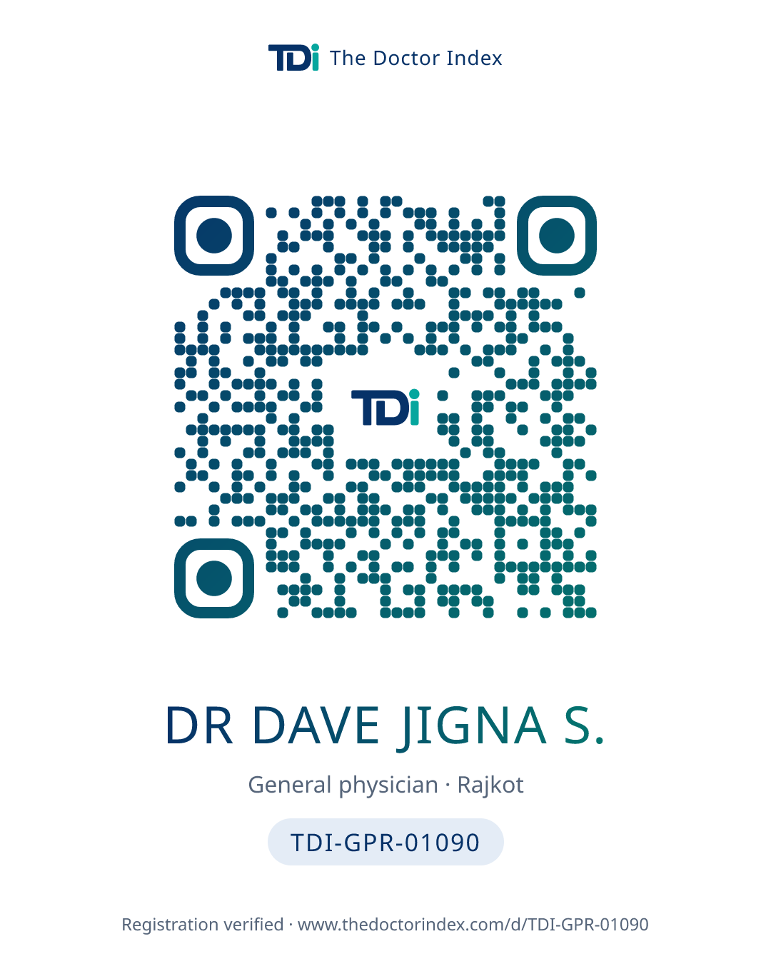 QR card for Dr Dave Jigna S., TDI-GPR-01090