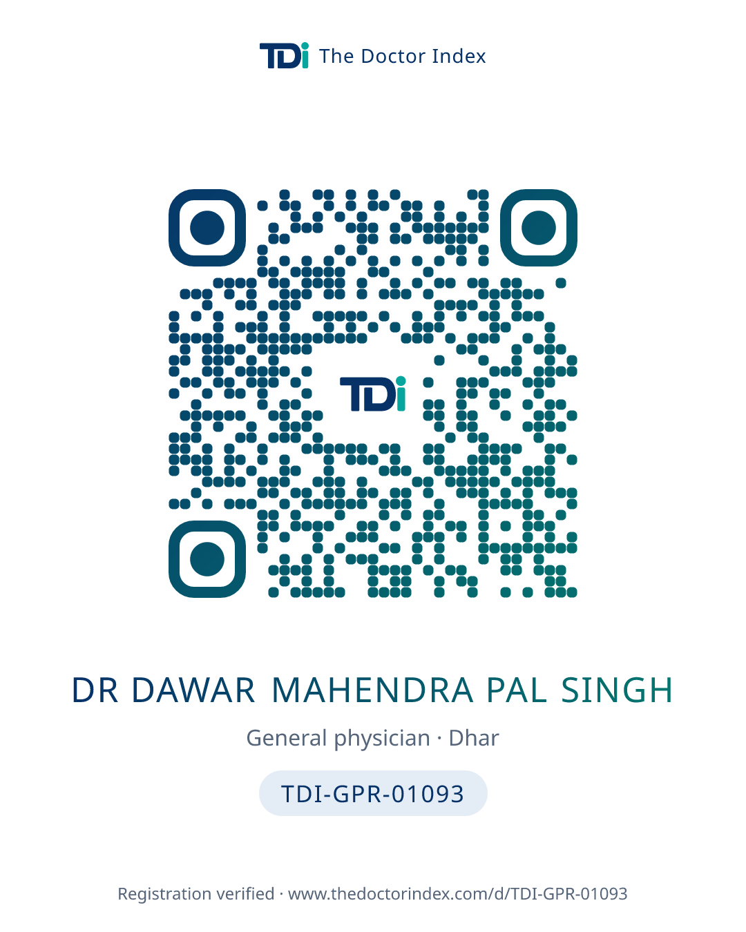 QR card for Dr Dawar Mahendra Pal Singh, TDI-GPR-01093