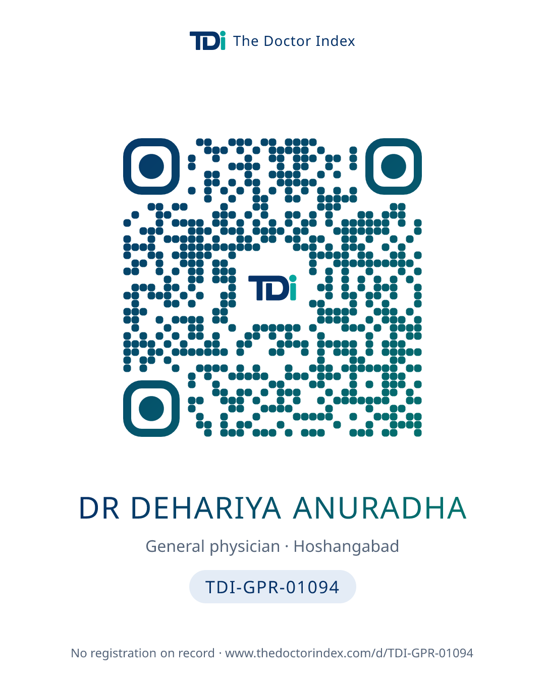 QR card for Dr Dehariya Anuradha, TDI-GPR-01094