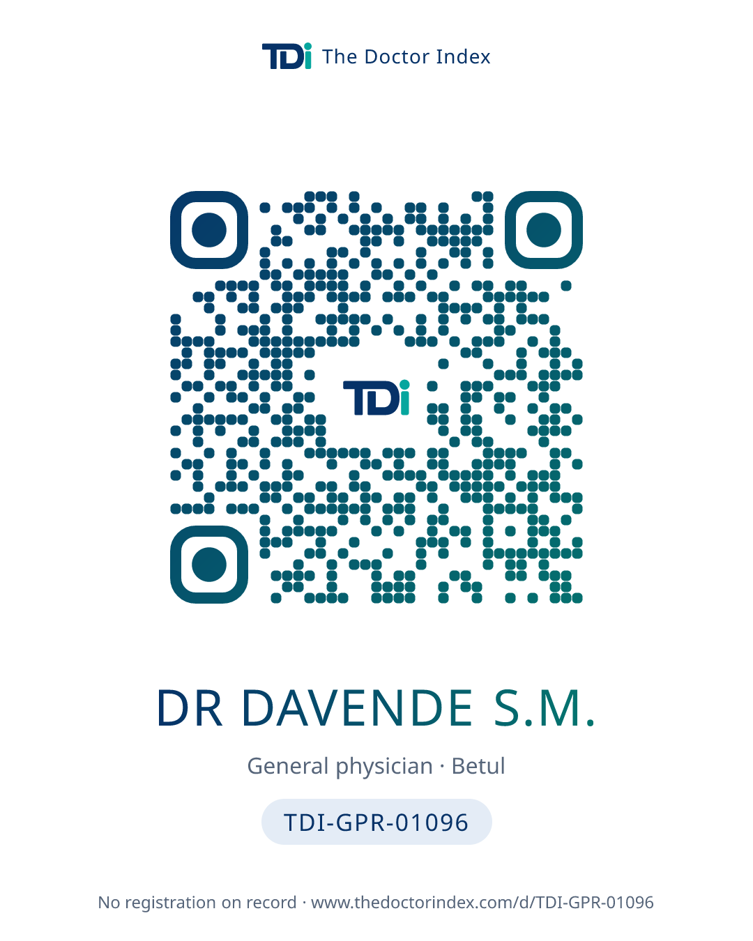 QR card for Dr Davende S.M., TDI-GPR-01096