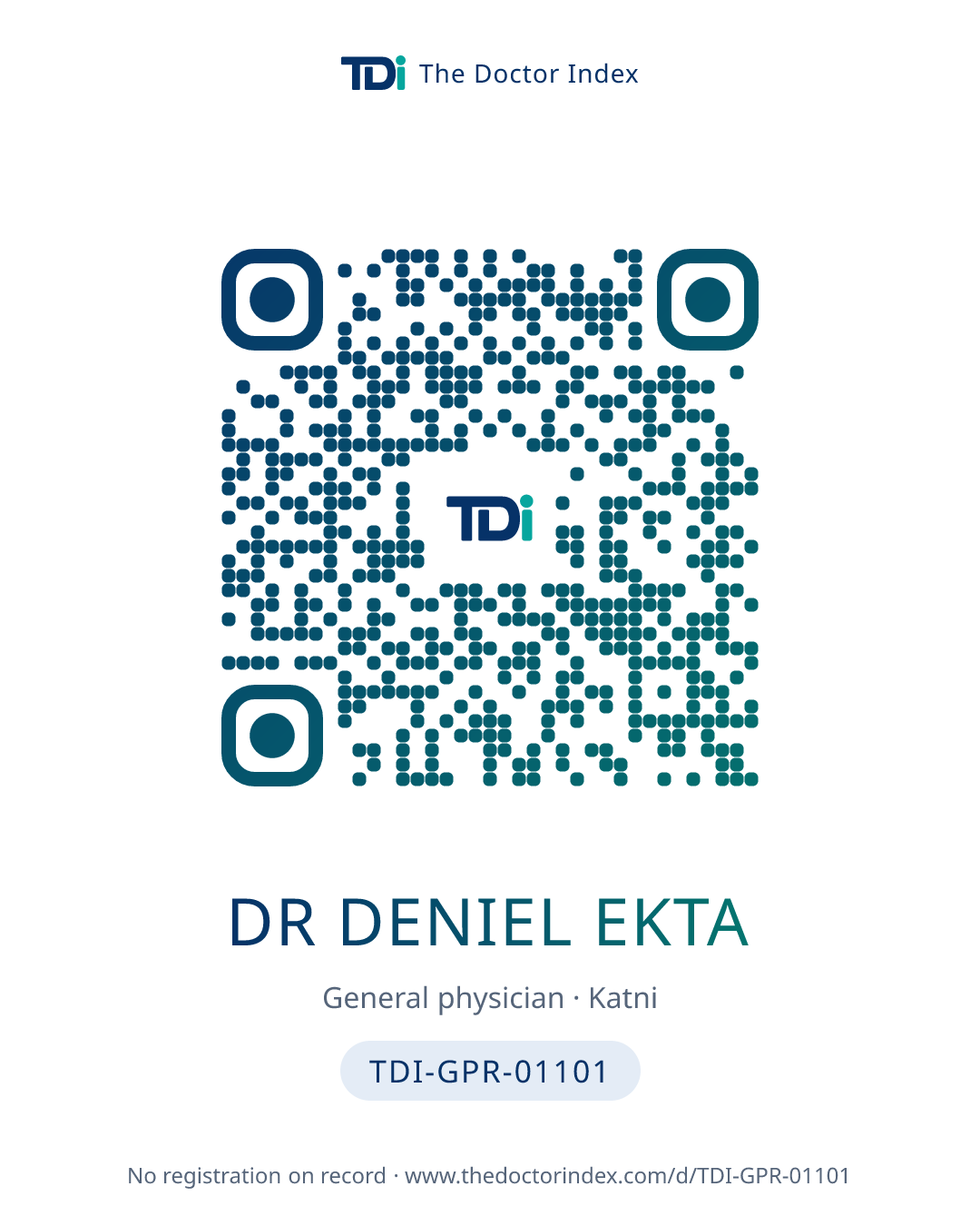 QR card for Dr Deniel Ekta, TDI-GPR-01101