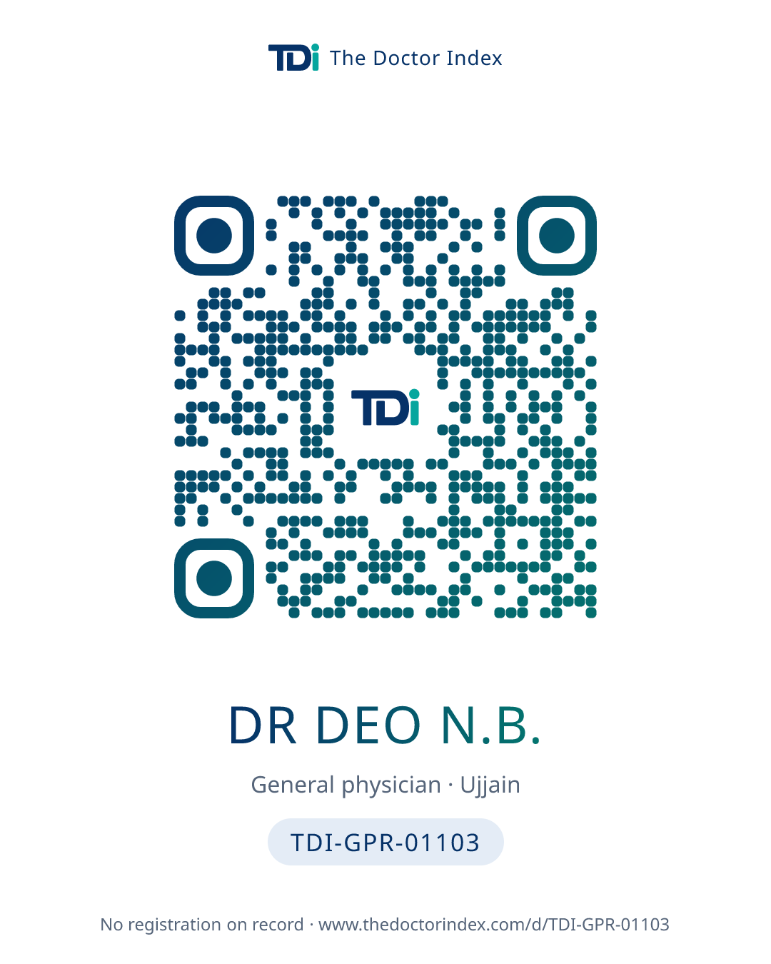 QR card for Dr Deo N.B., TDI-GPR-01103