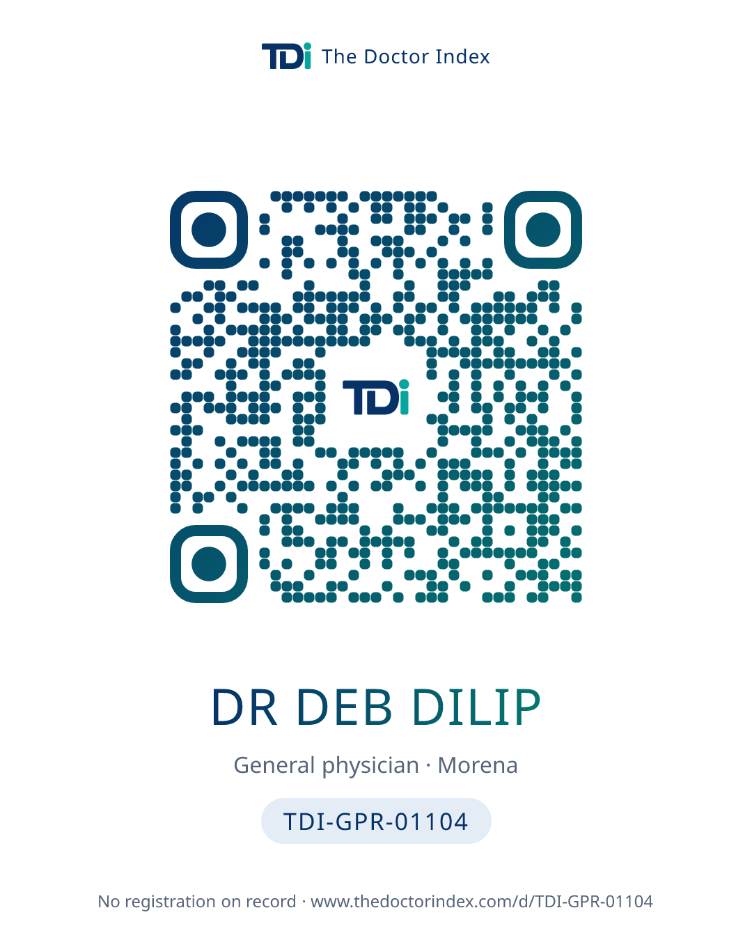 QR card for Dr Deb Dilip, TDI-GPR-01104