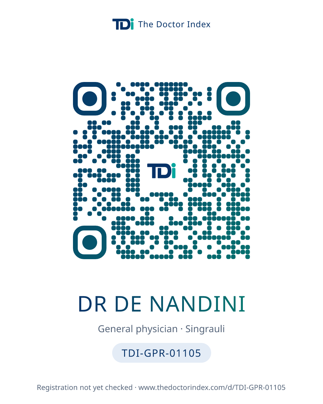QR card for Dr De Nandini, TDI-GPR-01105