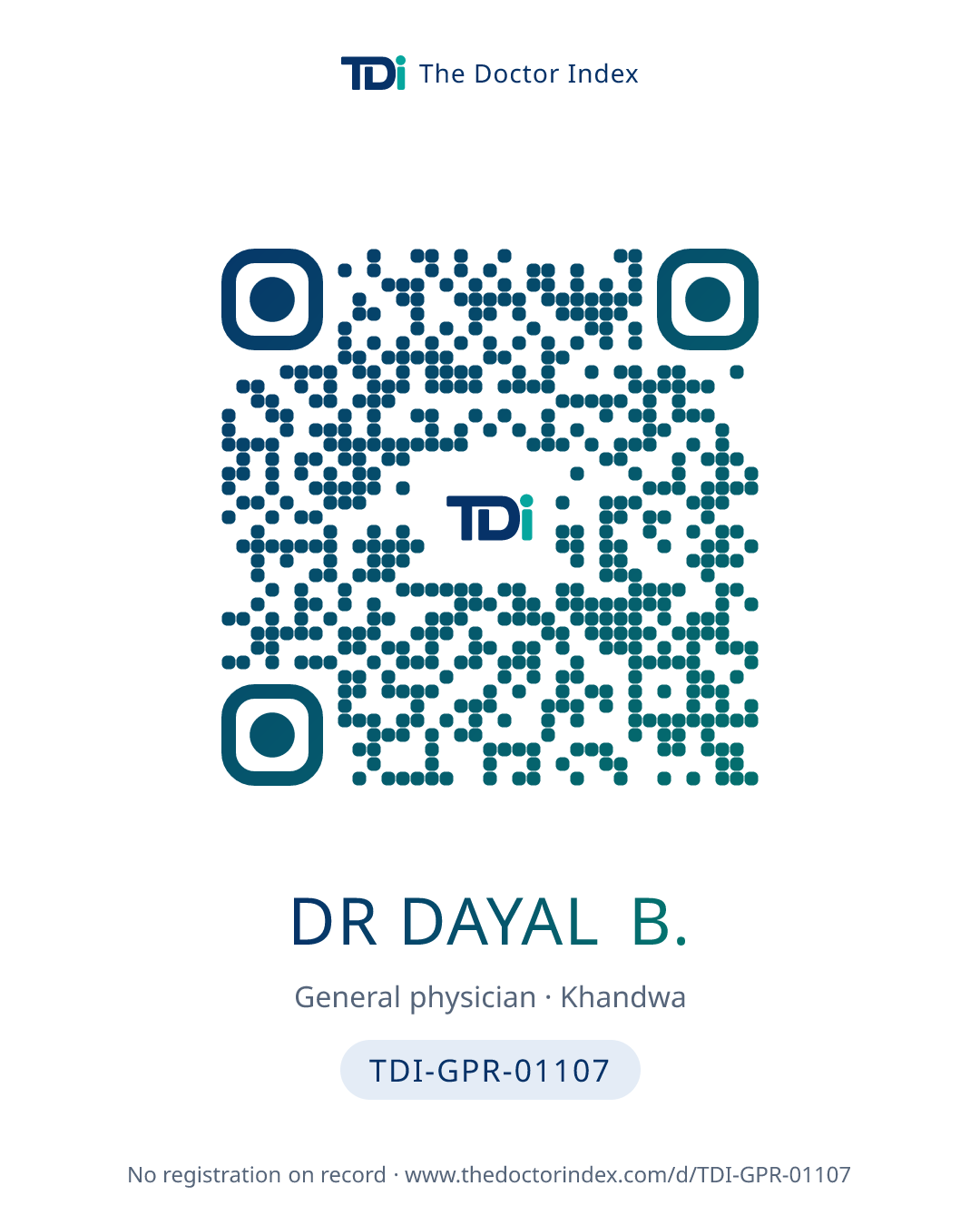 QR card for Dr Dayal B., TDI-GPR-01107
