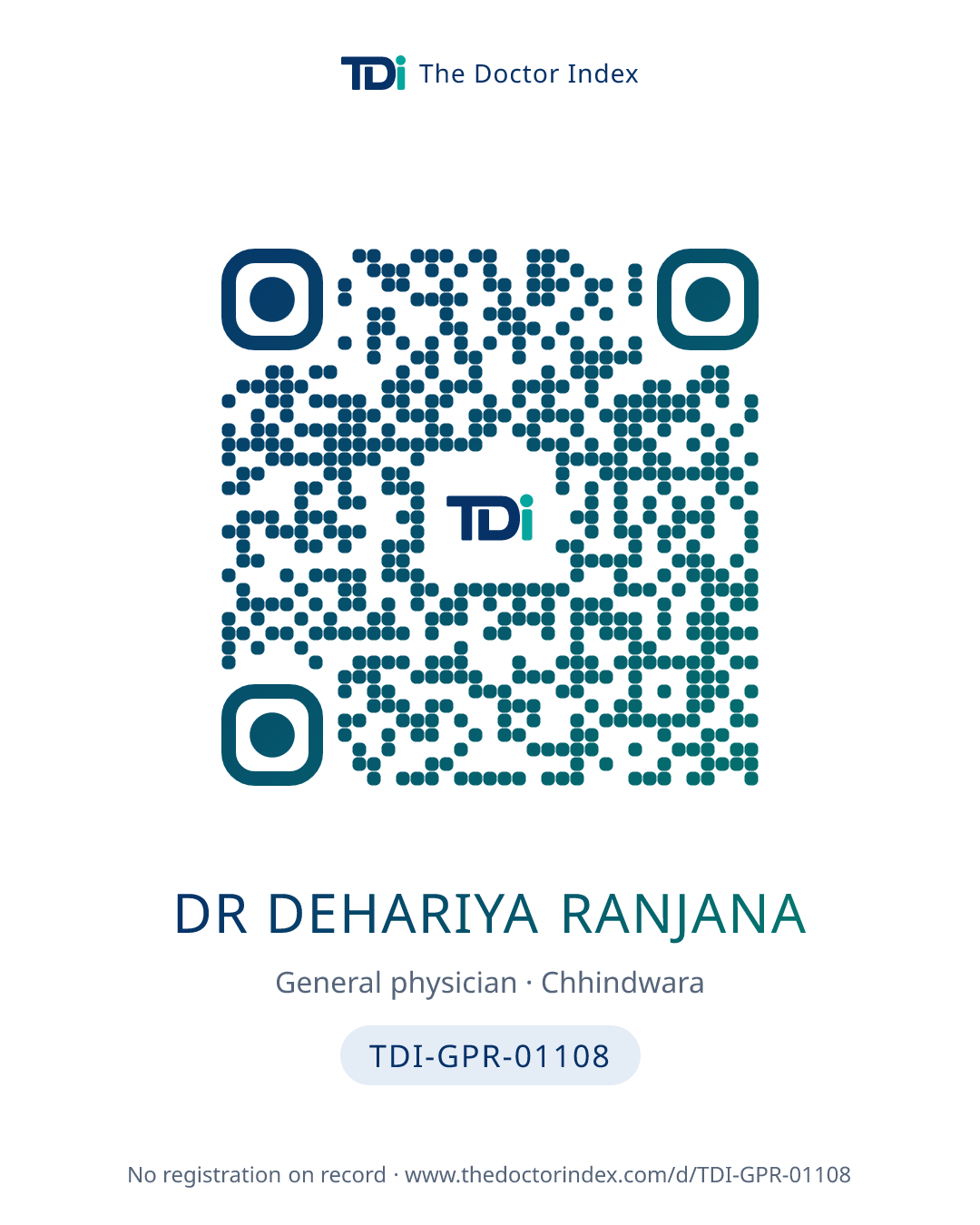 QR card for Dr Dehariya Ranjana, TDI-GPR-01108