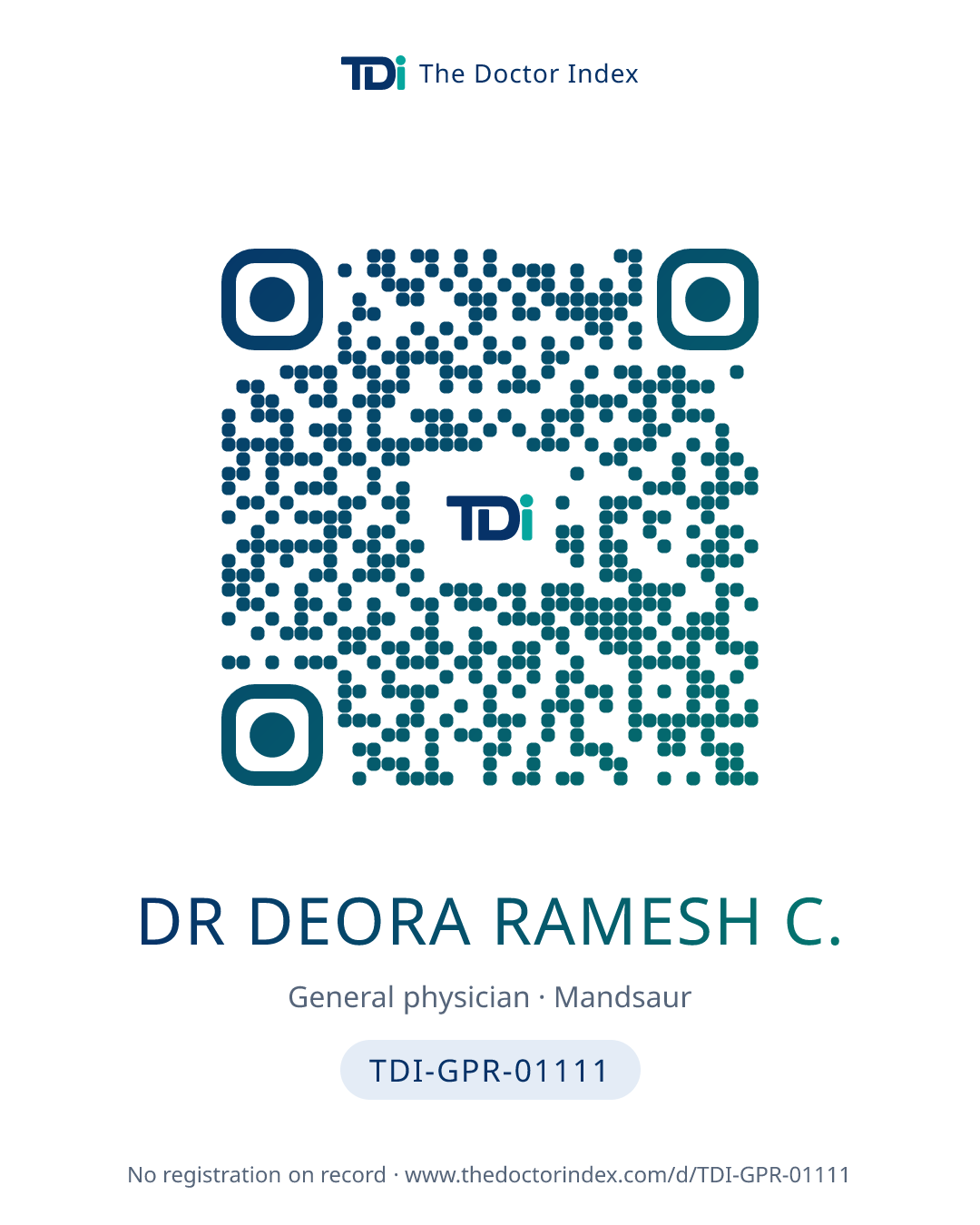 QR card for Dr Deora Ramesh C., TDI-GPR-01111