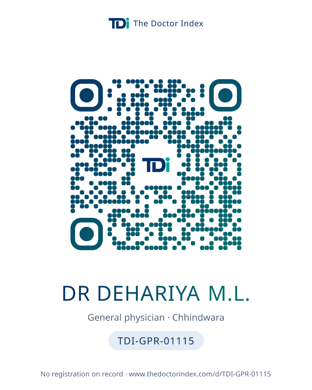 QR card for Dr Dehariya M.L., TDI-GPR-01115