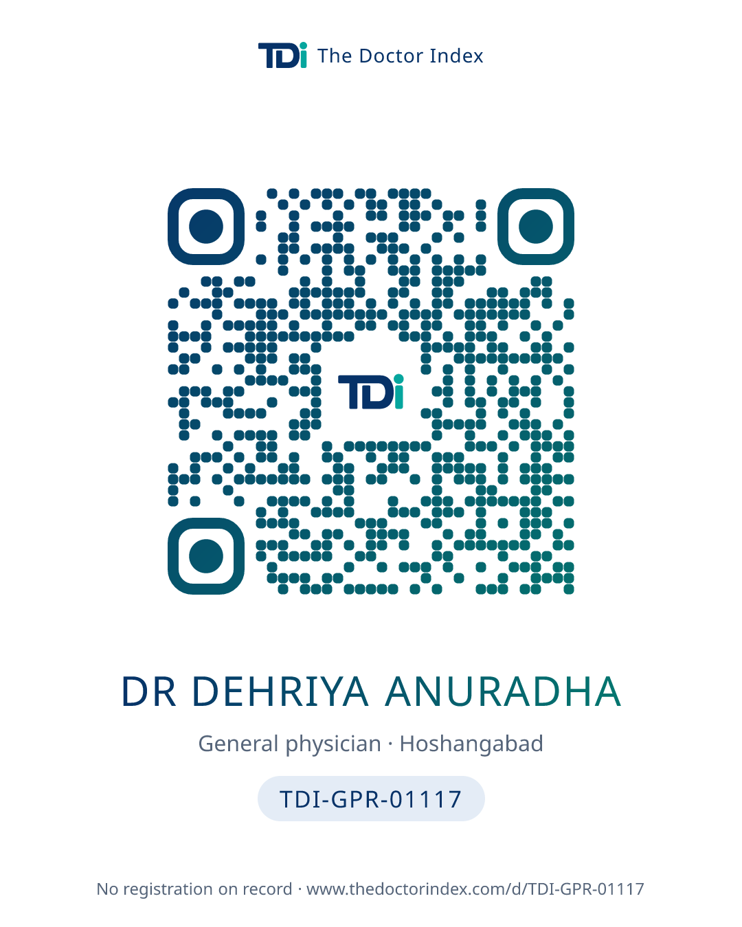 QR card for Dr Dehriya Anuradha, TDI-GPR-01117