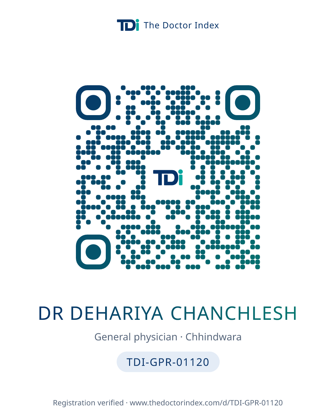 QR card for Dr Dehariya Chanchlesh, TDI-GPR-01120