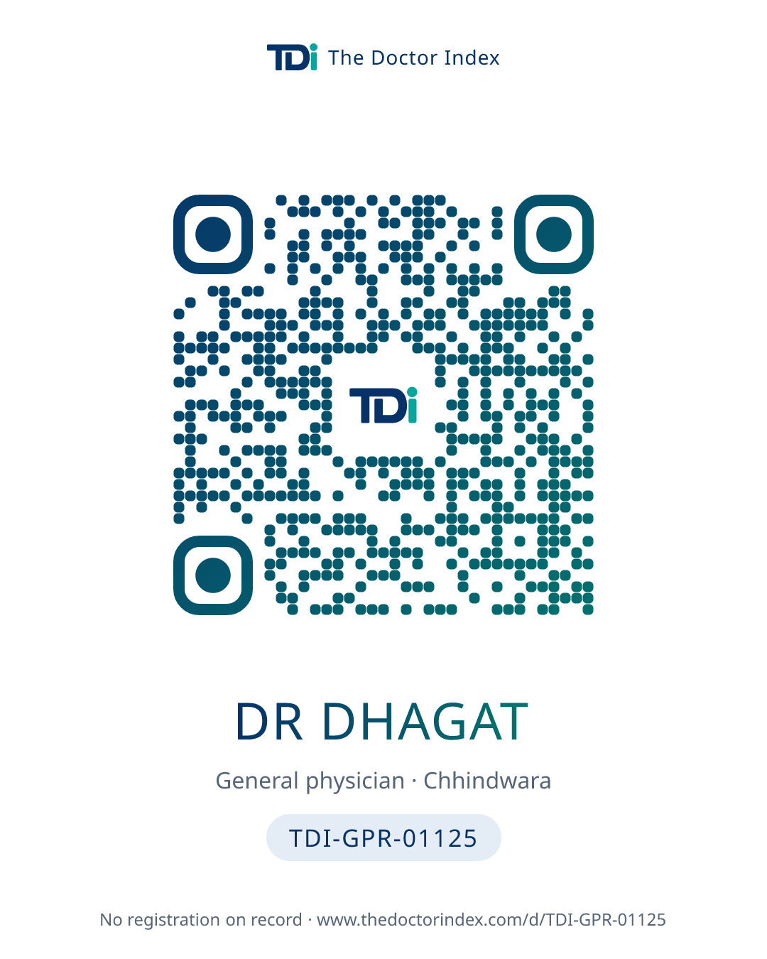 QR card for Dr Dhagat, TDI-GPR-01125