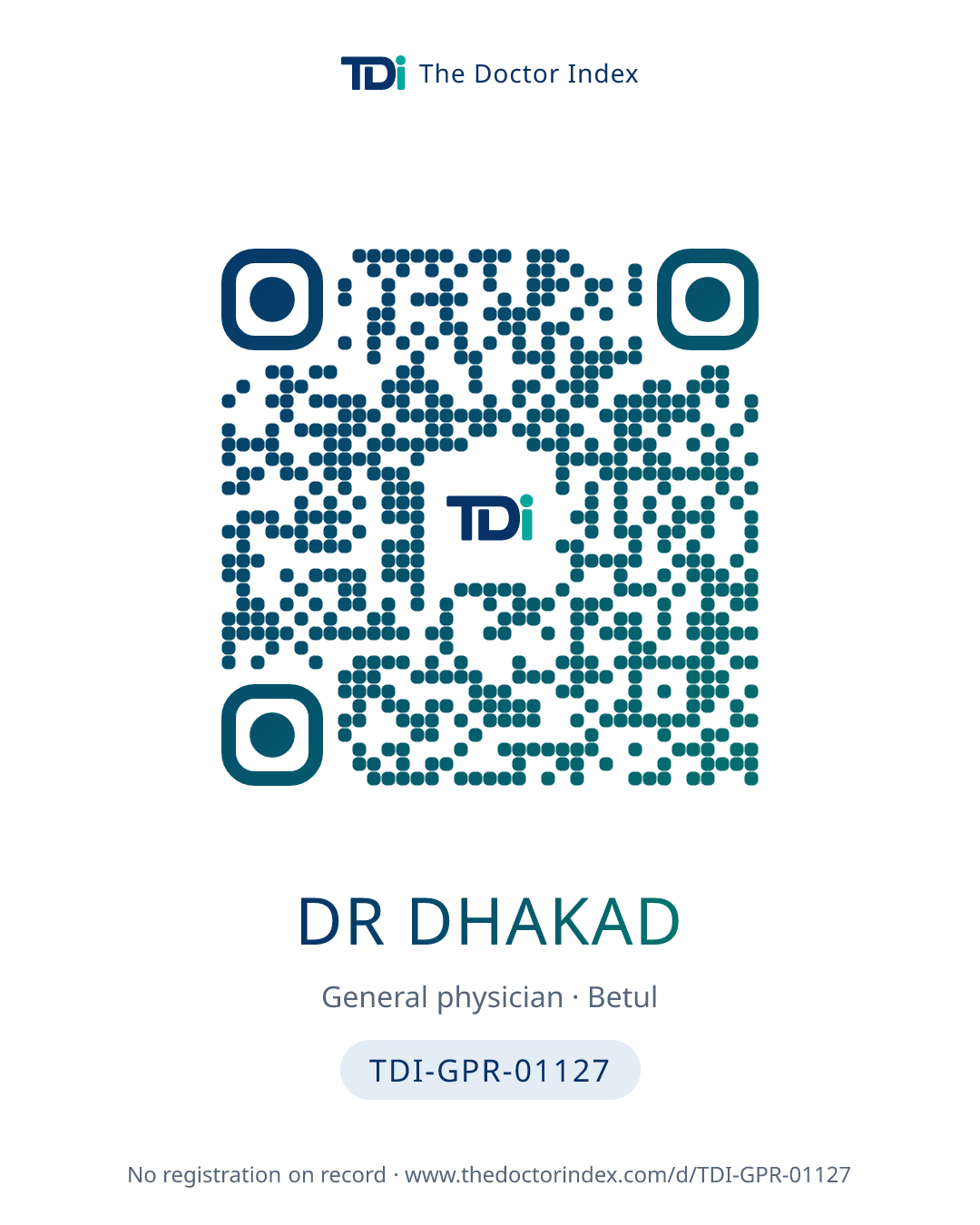QR card for Dr Dhakad, TDI-GPR-01127