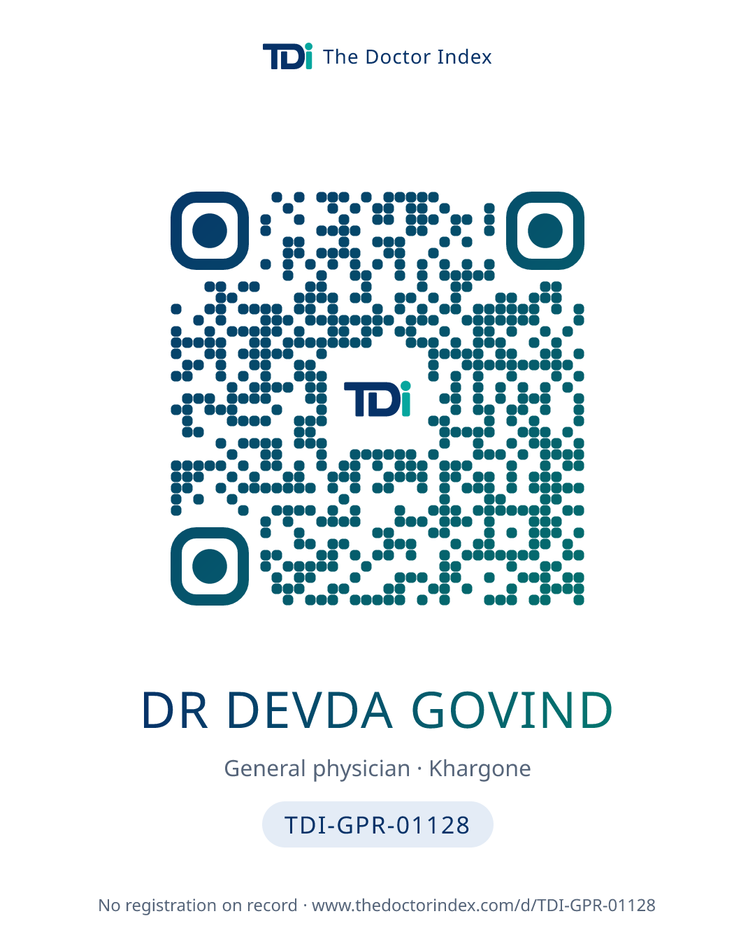 QR card for Dr Devda Govind, TDI-GPR-01128