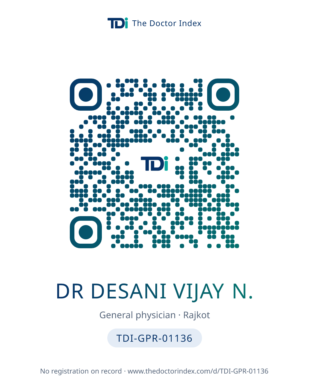 QR card for Dr Desani Vijay N., TDI-GPR-01136